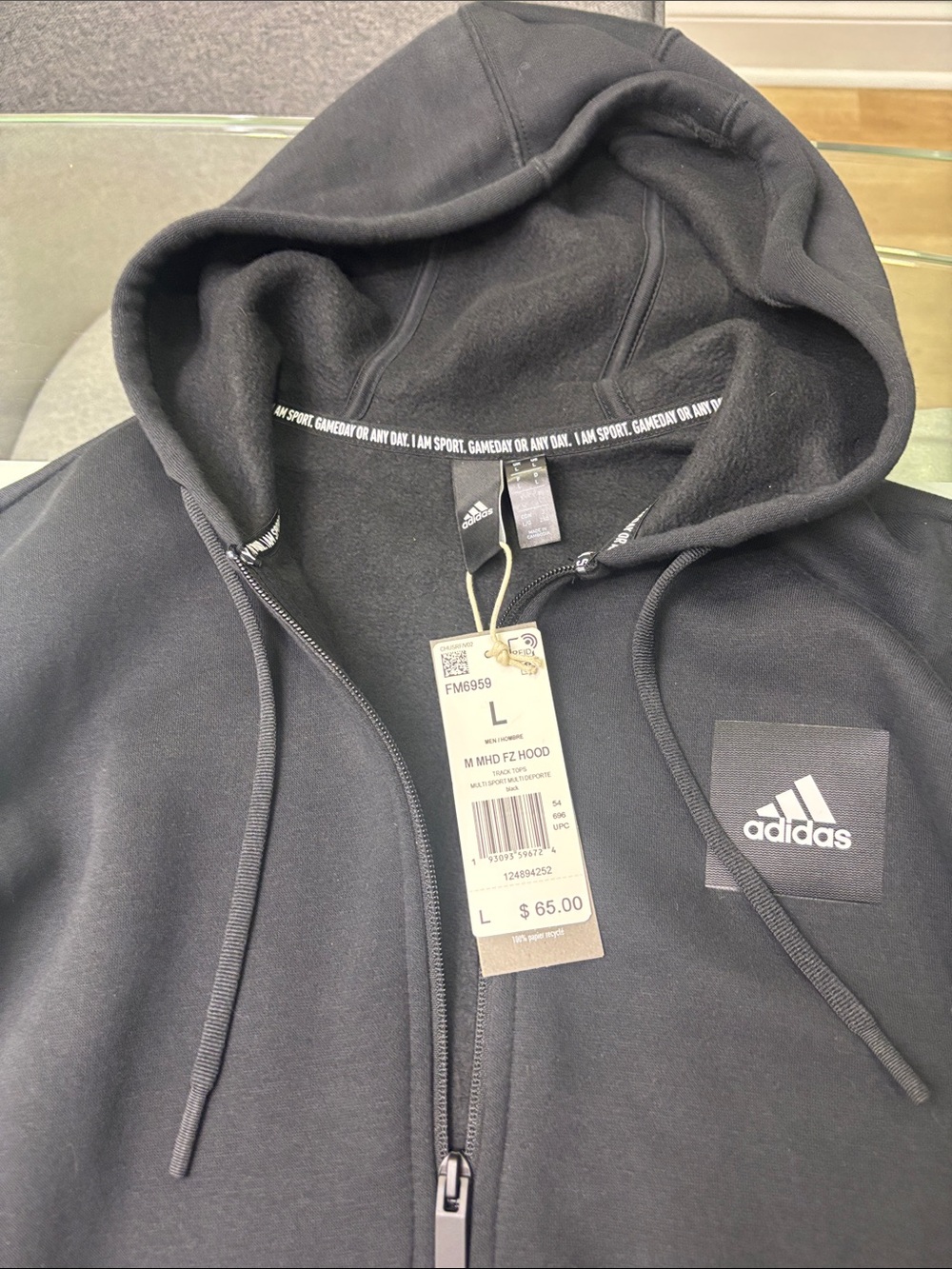 adidas Black Full-Zip Hoodie with White Stripes